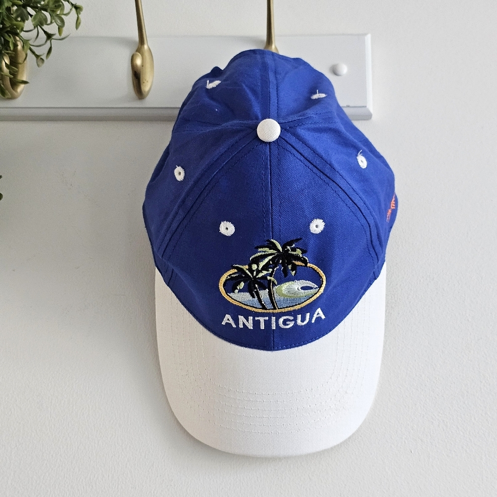 🧢 Vintage Antigua Embroidered Blue & White Cotton Baseball Cap